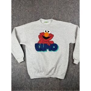 Sesame Street Sweatshirt Women's Medium Grey Elmo Long Sleeve Crew Neck Pullover